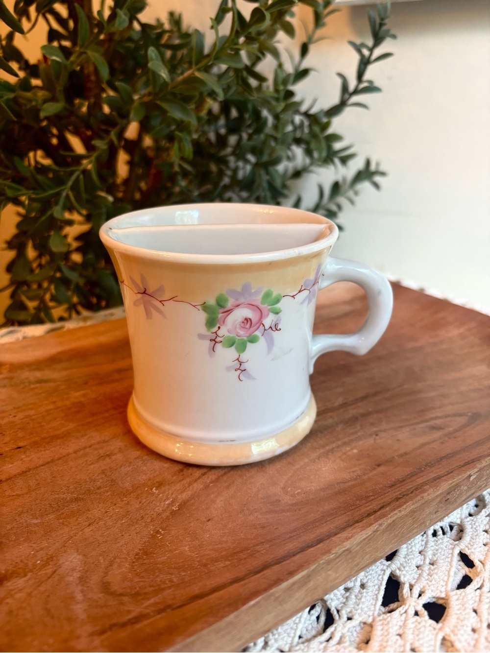 Vintage Antique 1860s Transferware Ironstone Shaving Mug Scuttle Divide